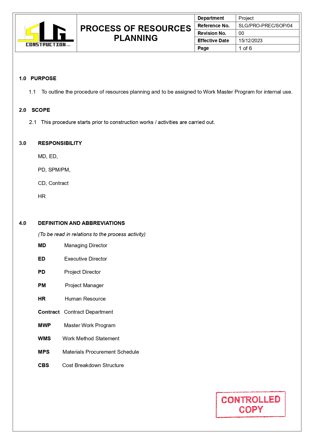 SLG-PRO-SOP Page 1